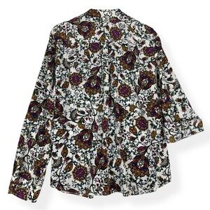Jones New York Button Up Top Blouse Womens XL Multicolor Floral on White